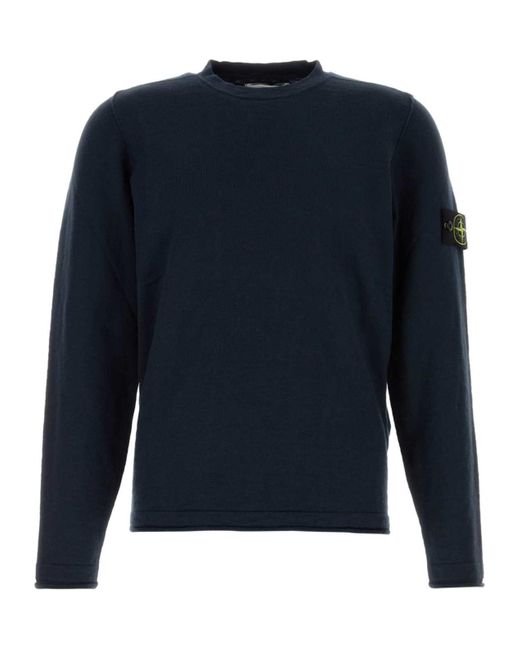 Stone Island Blue Logo-Patch Crewneck Jumper for men