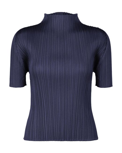 Pleats Please Issey Miyake Blue Pleated High-Neck T-Shirt