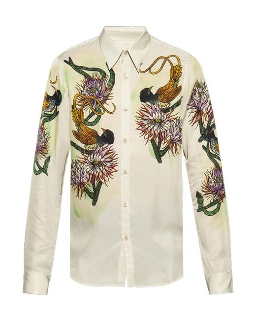 Dries Van Noten White Graphic-Printed Shirt for men