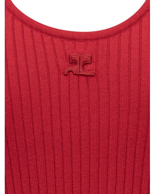 Courreges Red Cut-Out Ribbed Sweatshirt