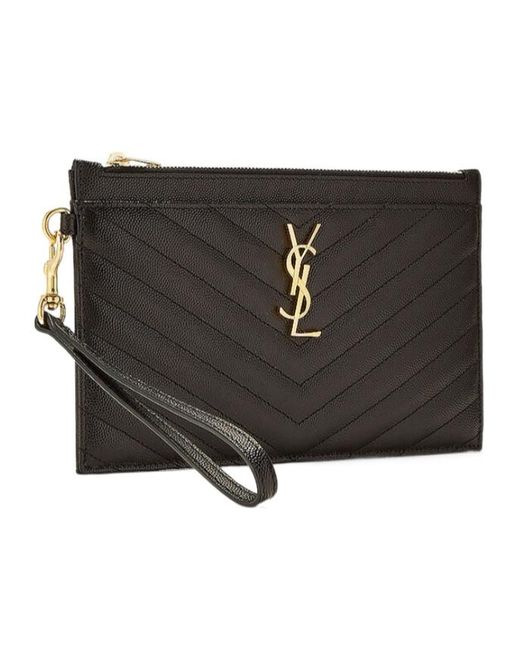 Saint Laurent Black Cassandre Matelassé Large Zipped Clutch Bag