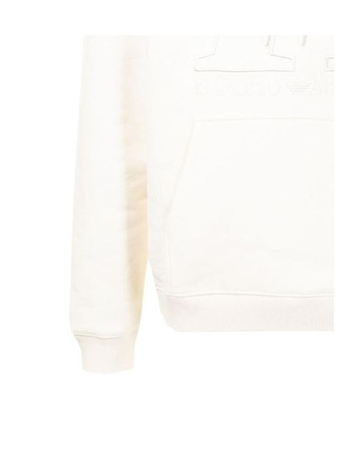 Emporio Armani White Logo Hooded Sweater for men