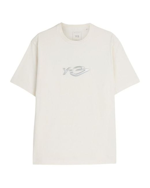 Y-3 White Liquid Logo Short Sleeve Tee for men