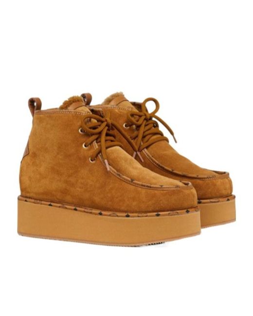 MCM Brown Suede Platform Ankle Boots