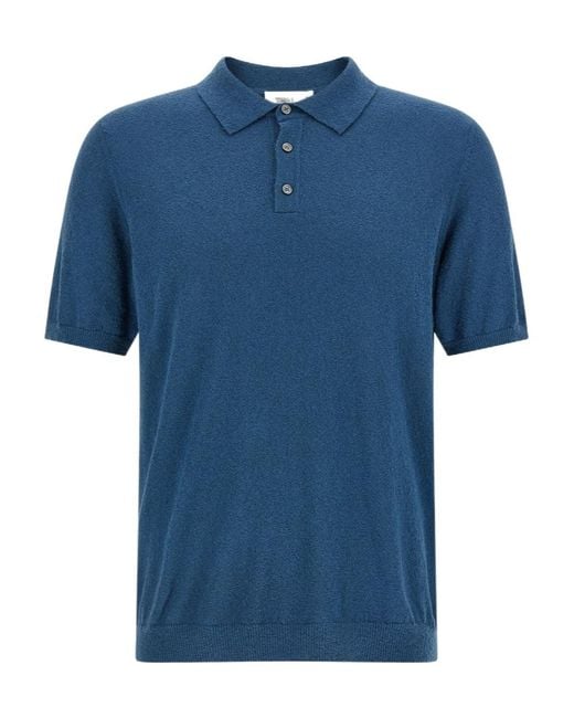 Roberto Collina Blue Textured Knit Polo Shirt for men