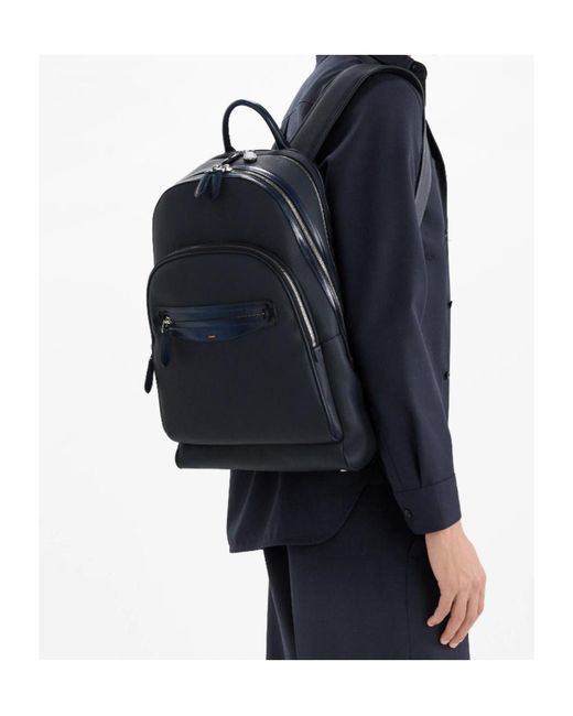 Santoni Blue Leather Backpack for men