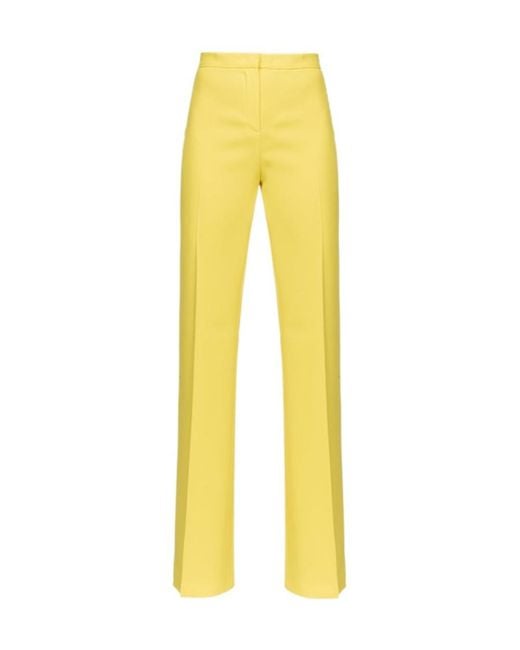 Pinko Yellow High-Waist Straight-Leg Trousers