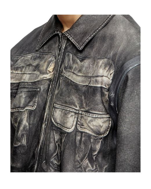 DIESEL Gray L-Mayer Distressed Leather Jacket for men