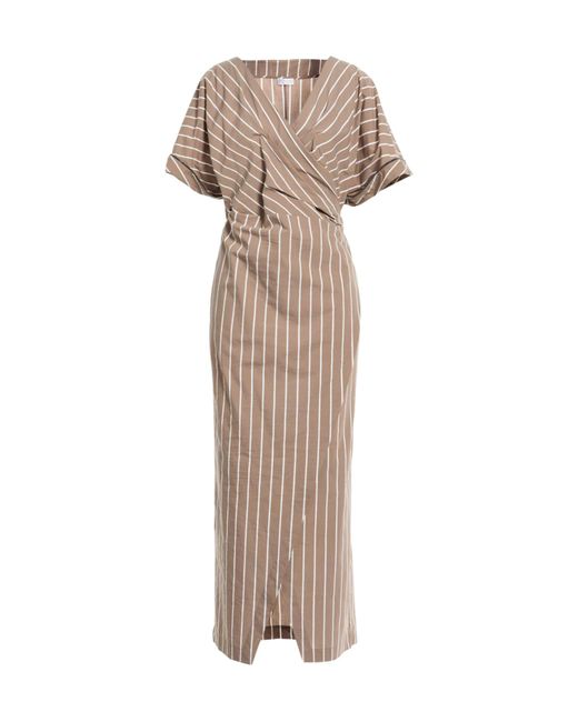 Brunello Cucinelli Natural Striped Short-Sleeve Dress