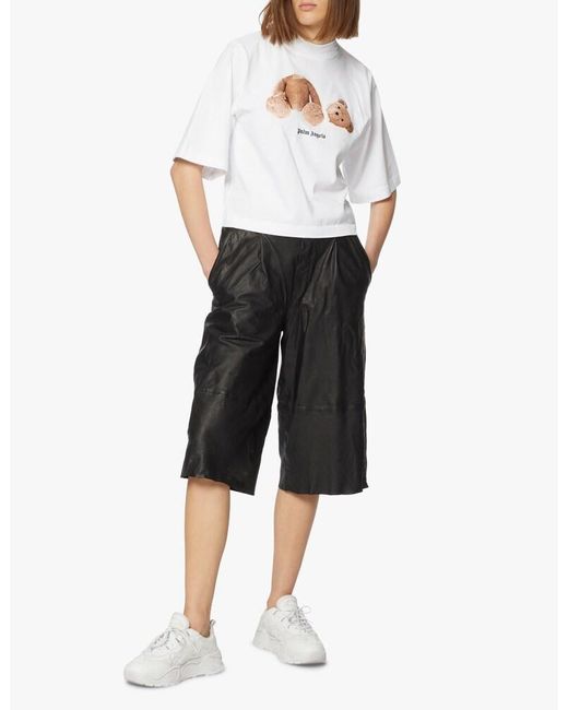 Palm Angels White Bear Print Cropped T-Shirt