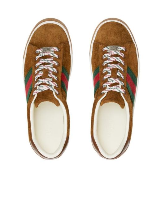 Gucci Brown Ace Sneaker With Web, Suede for men