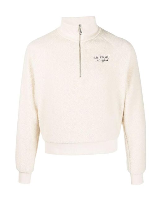Sporty & Rich Natural Embroidered-Logo Fleece Sweatshirt for men