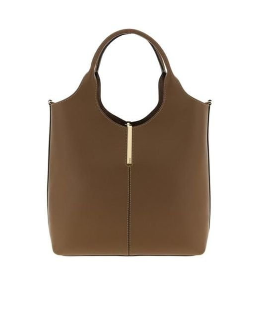 Tod's Brown Logo Engraved Small Shopper Bag