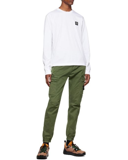 Stone Island White Compass-Patch Crew-Neck Sweatshirt for men
