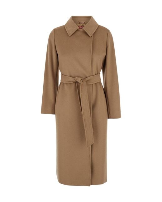 Max Mara Natural Double-Breasted Coat With Belt