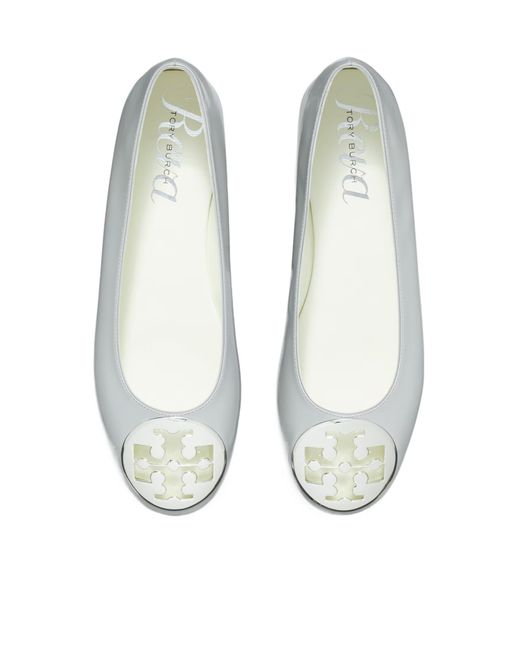 Tory Burch White Reva Logo-Plaque Ballet Flats