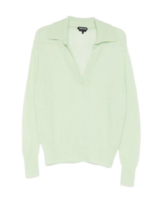 Tom Ford Green V-Neck Collared Sweater