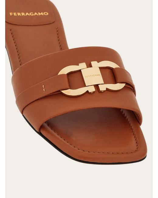 Ferragamo Brown Ferragamo Gancini-Buckle Open-Toe Slides
