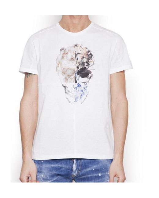 McQueen White Skull Patchwork Print T-Shirt for men