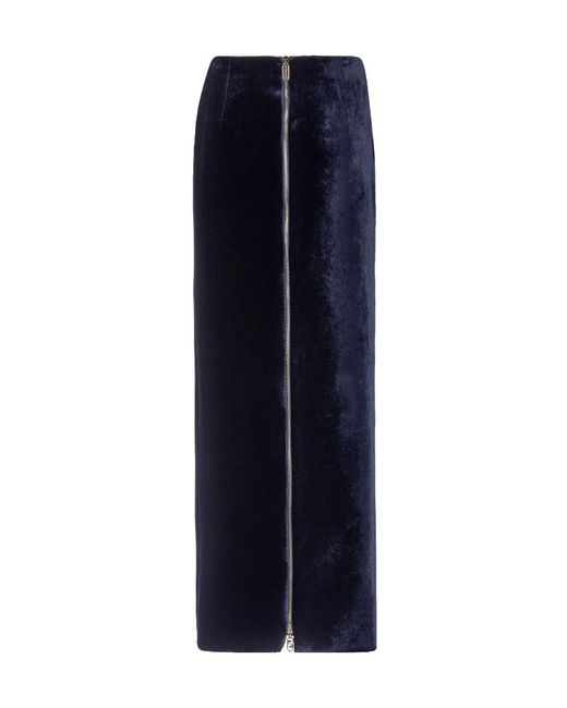 Fendi Blue Zip-Detailed Velvet Skirt