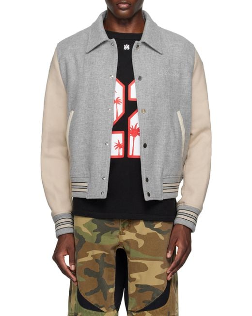 Amiri Gray Logo Embroidered Bones Jacket for men