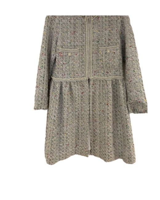 Edward Achour Paris Gray Tweed Logo Casual Jacket