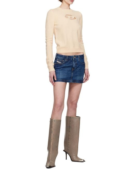 DIESEL Blue De-Ron Whiskering Effect Denim Mini Skirt
