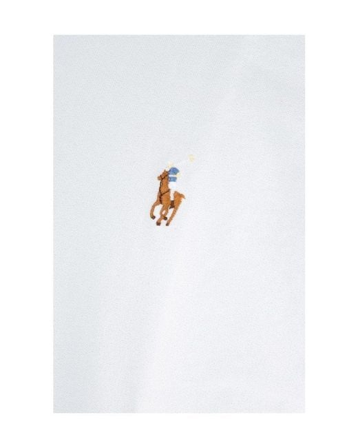 Polo Ralph Lauren White Pony Embroidered Curved Hem Shirt for men