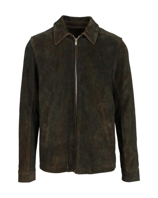 Rick Owens Black Zip-Front Suede Jacket for men