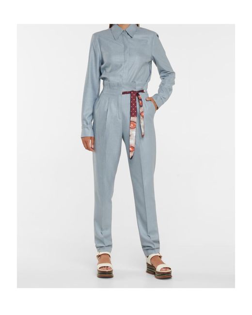 Gabriela Hearst Blue High-Waisted Slim-Fit Trousers