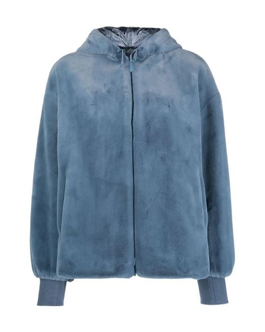 Emporio Armani Blue Faux-Fur Reversible Hooded Jacket