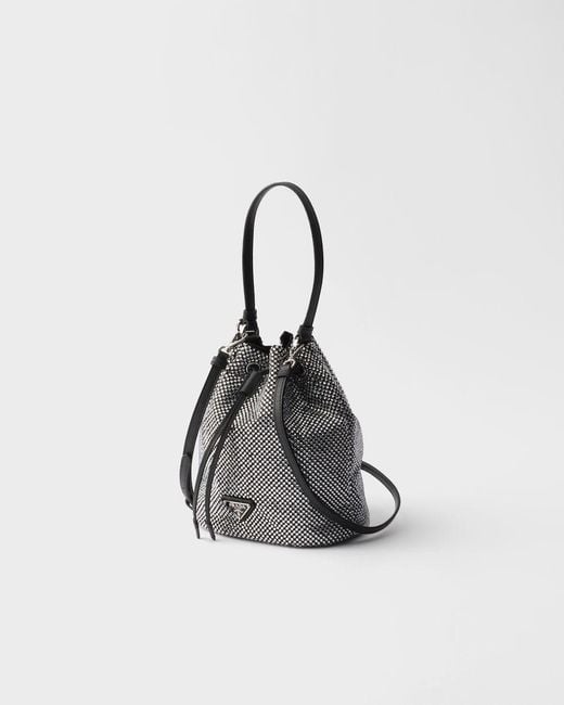 Prada Black Crystal-Studded Satin Bucket Bag