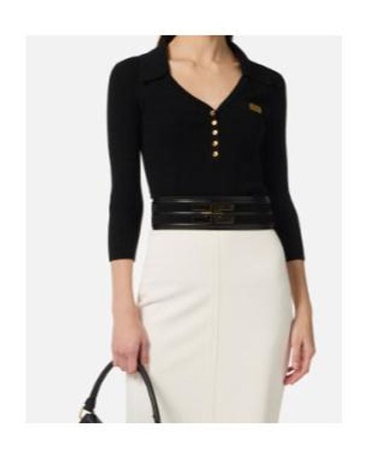 Elisabetta Franchi Blue Micro-Braided Knit Polo Shirt