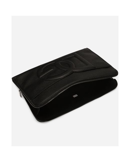 Dolce & Gabbana Black Large Loog Embossed Zipped Pouch for men