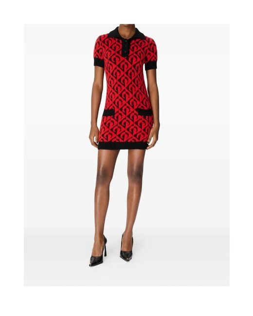 MARINE SERRE Red Moon Lozenge-Knit Polo Dress