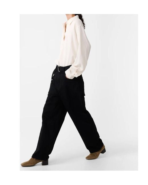 Studio Nicholson White Belted Wide-Leg Pants