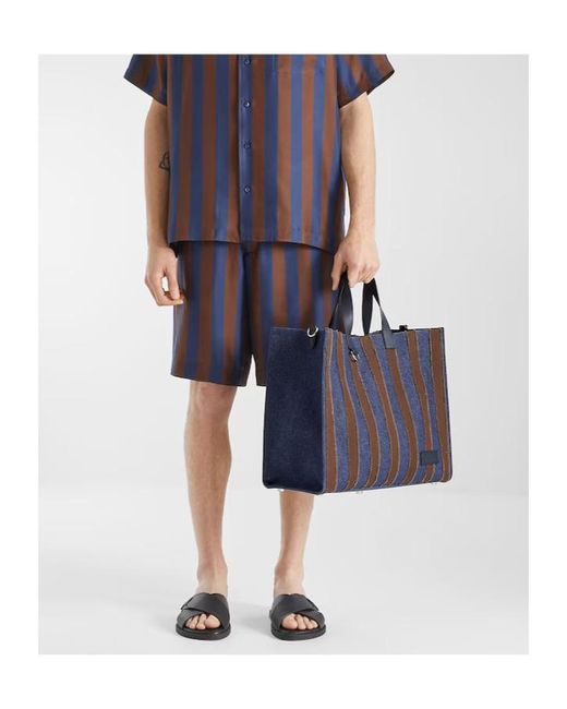 Fendi Blue Pequin Striped Denim Tote Bag for men