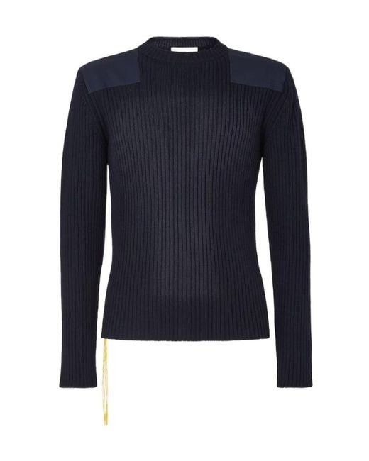 Fendi Blue Wool Ribbed Jumper for men