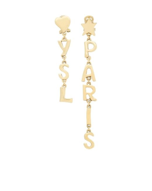 Saint Laurent Metallic Ysl Paris Drop Earrings