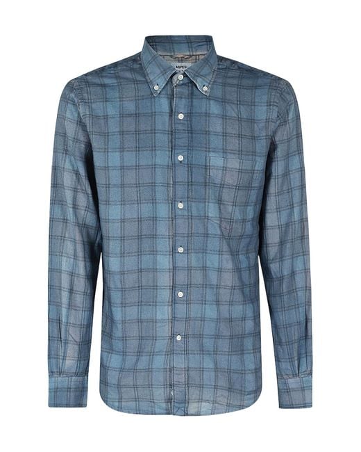 Aspesi Blue Check Pattern Shirt for men