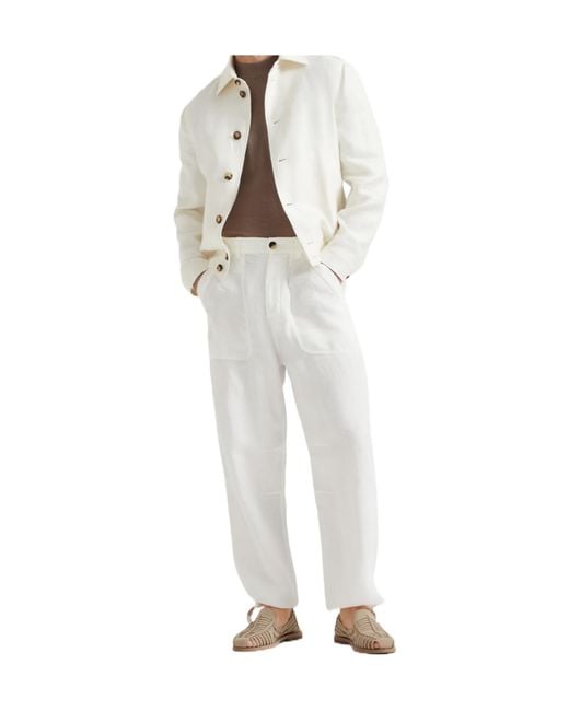 Brunello Cucinelli White Straight-Leg Cotton Trousers for men