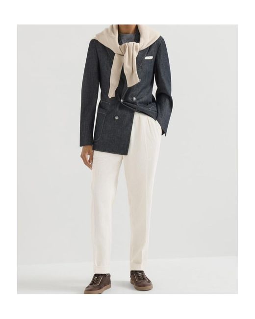 Brunello Cucinelli White Garment-Dyed Trousers for men
