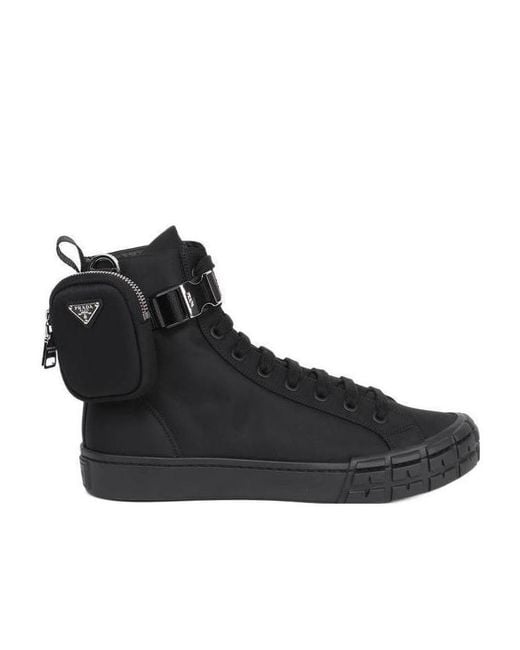 Prada Black Wheel Re-Nylon High-Top Sneakers for men