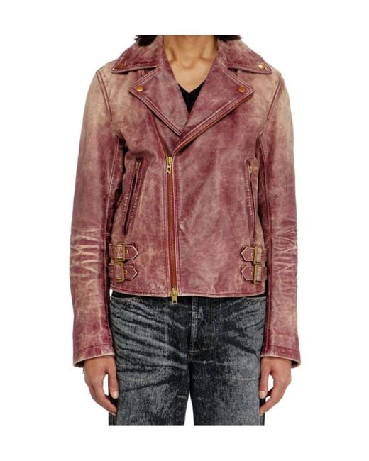 DIESEL Red L-Eon-Cjcm Crackled-Leather Jacket for men