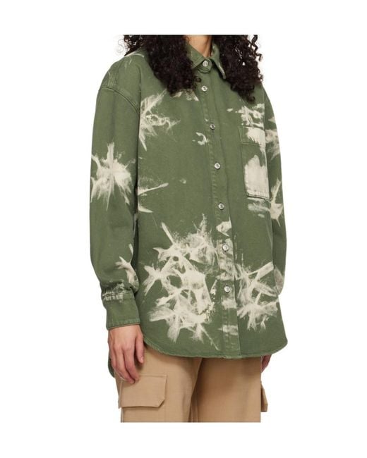 MSGM Green Bleached-Effect Denim Overshirt