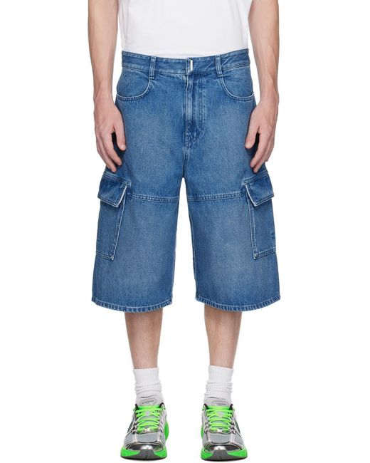 Givenchy Blue Multicutted Denim Cargo Shorts for men