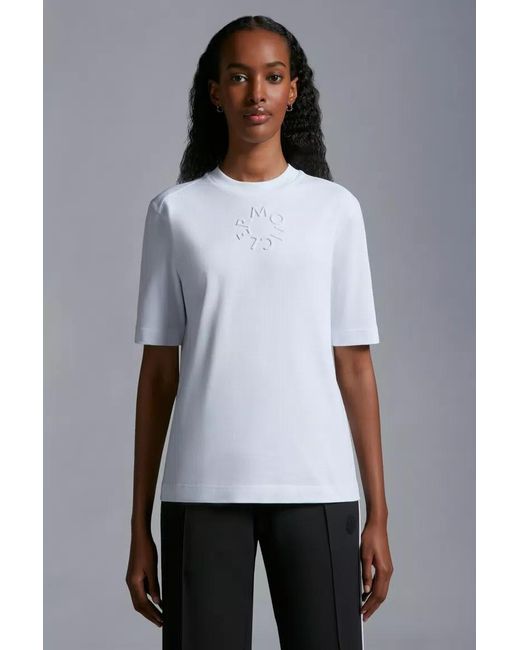Moncler White Embossed Logo T-Shirt