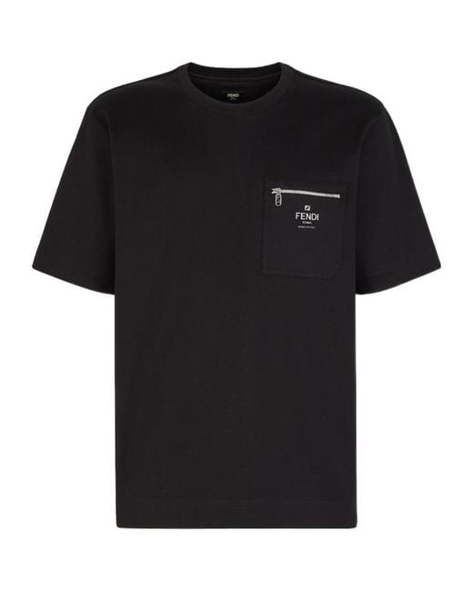 Fendi Black Logo Printed Crewneck T-Shirt for men