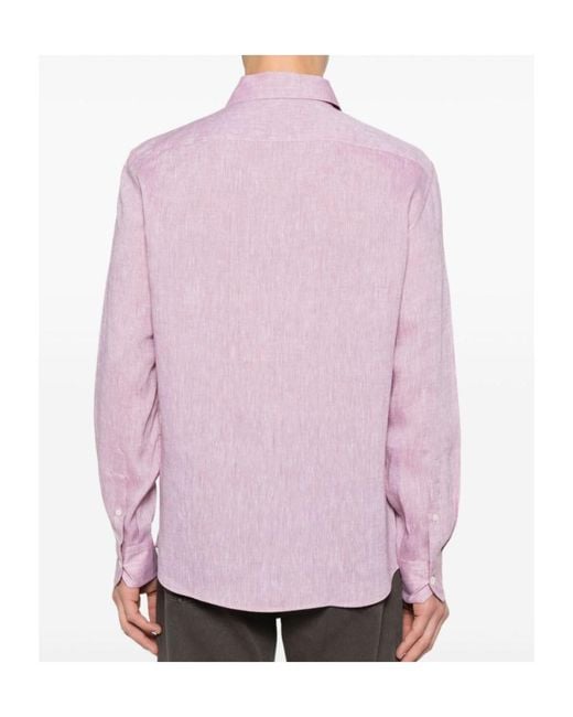 Brunello Cucinelli Pink Linen Shirt for men