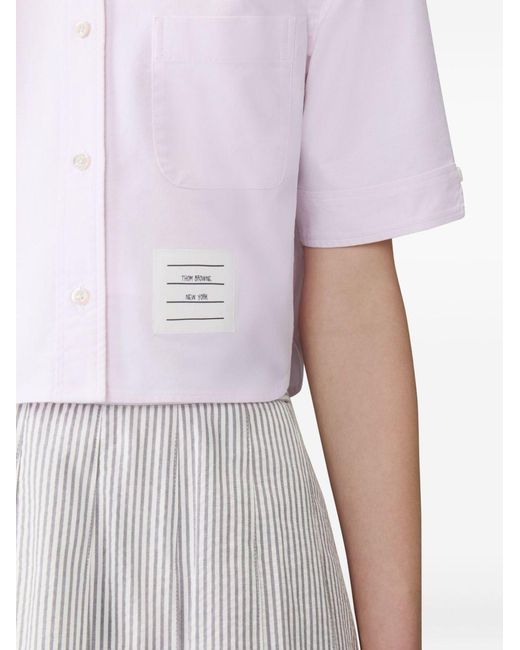Thom Browne Purple Logo-Patch Short-Sleeve Shirt